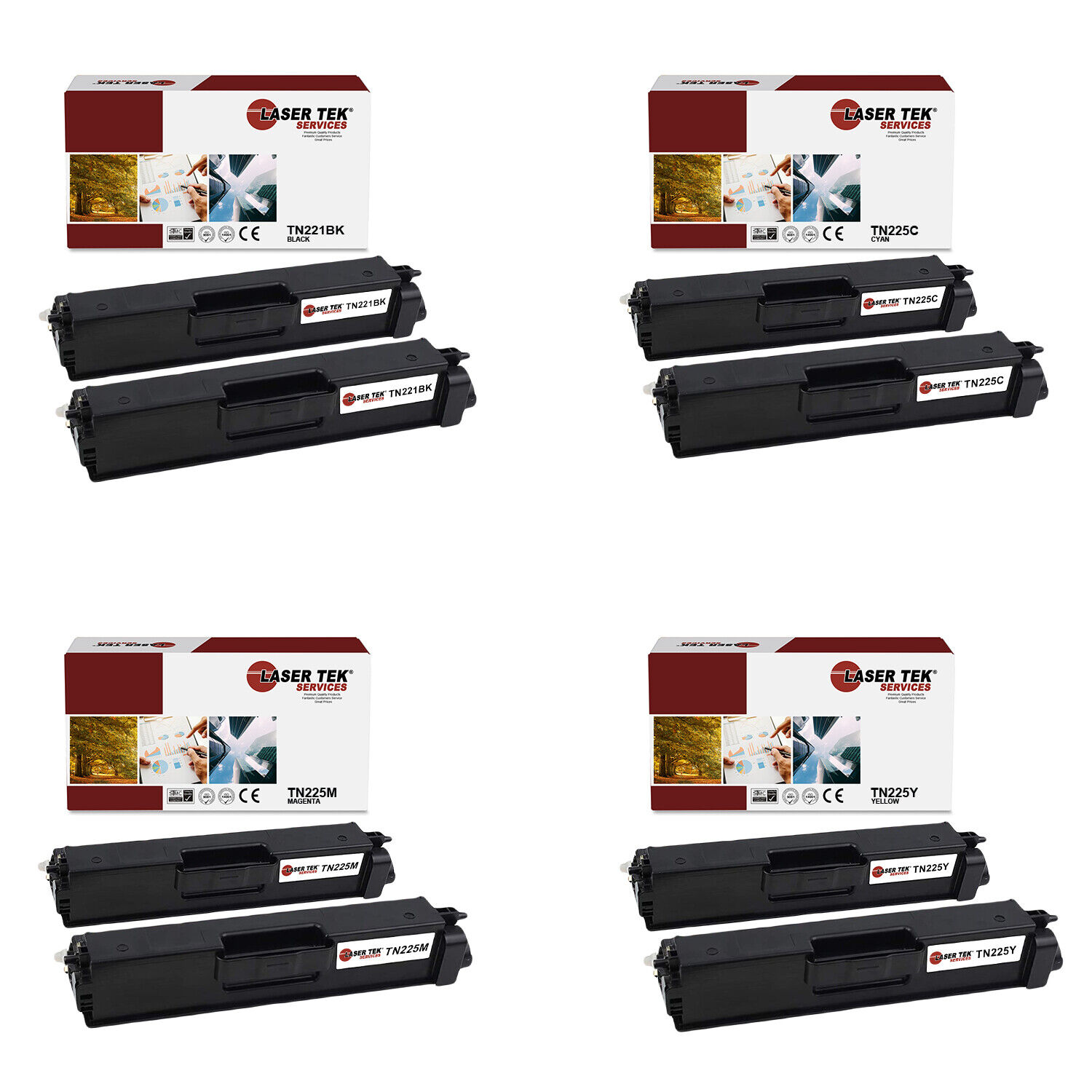 8Pk LTS TN-221 TN-225 BCMY HY Compatible for Brother HL3140CW 3142CW Toner