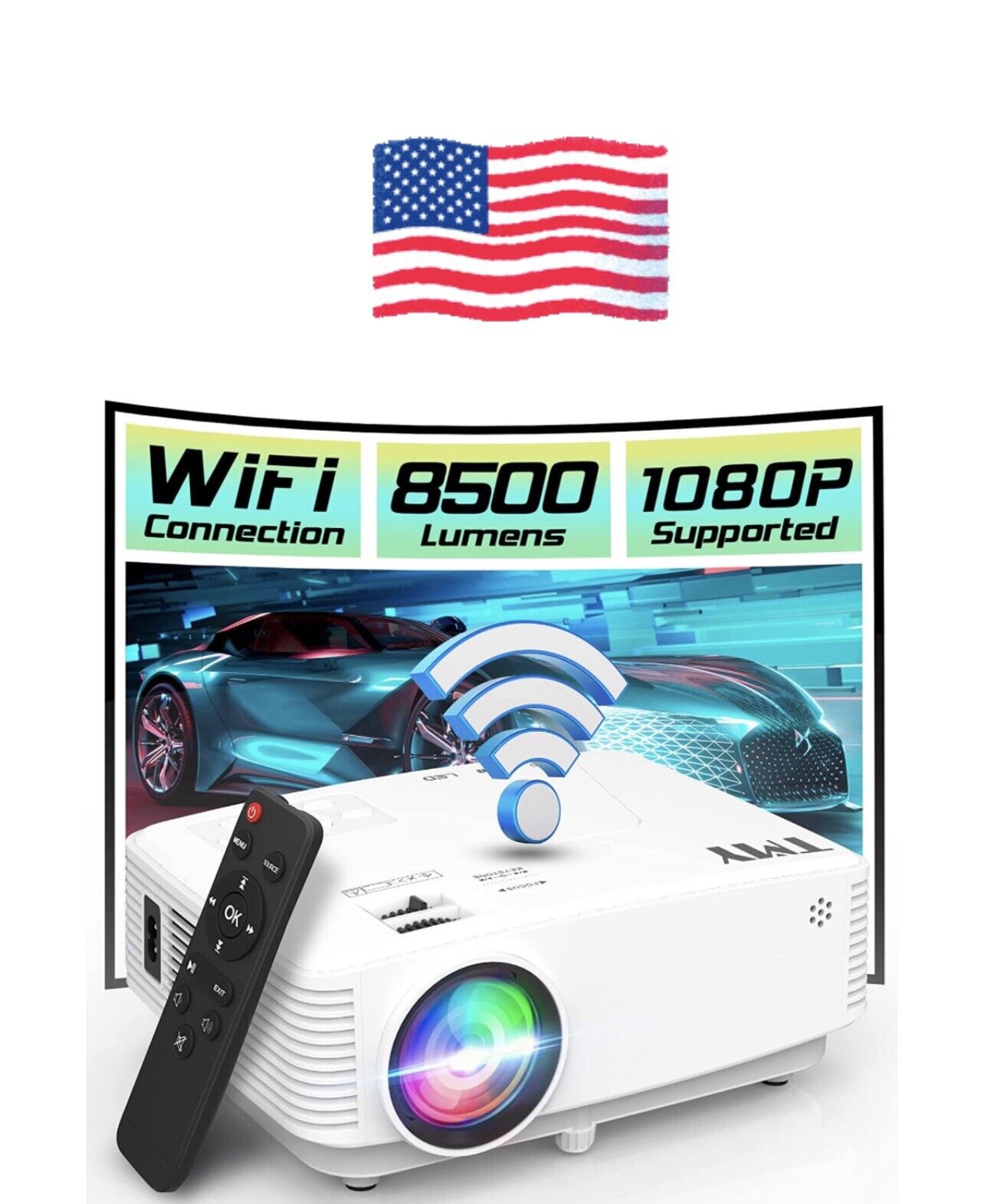 TMY Mini WiFi Projector 8500 Lumen 1080P FHD Supported Portable Outdoor Movie...
