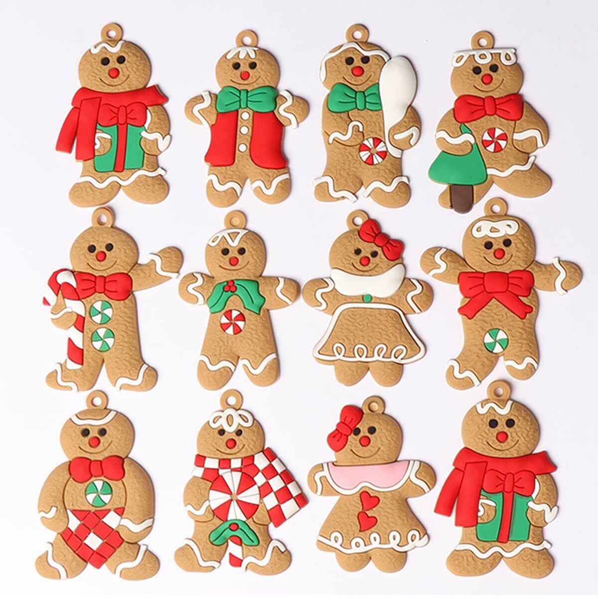 12pcs Gingerbread Man Christmas Tree Ornaments for Xmas Decor