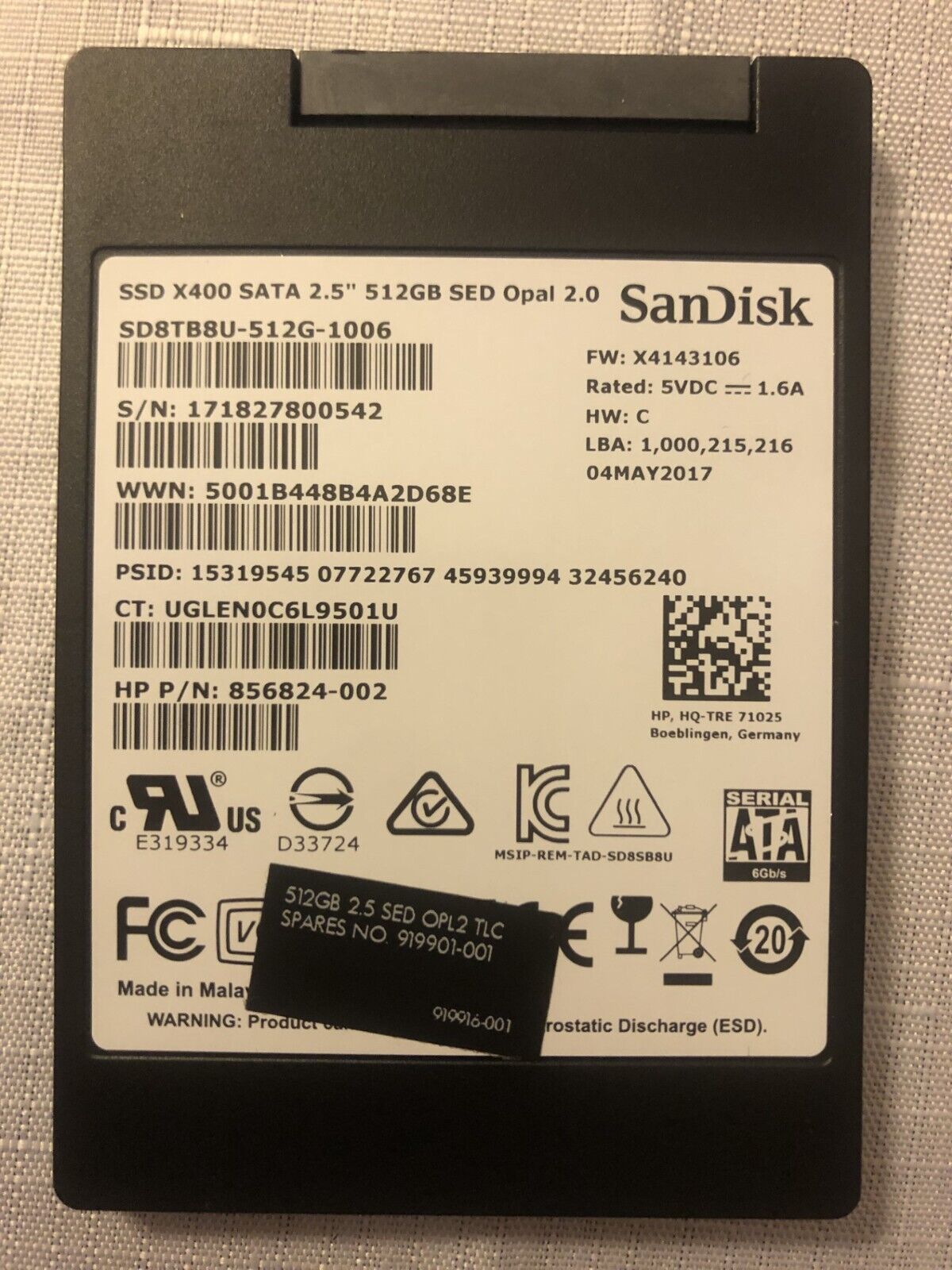 SanDisk X400 2.5 SSD - 512GB Solid State Drive  -  SD8TB8U-512G - 856824-002