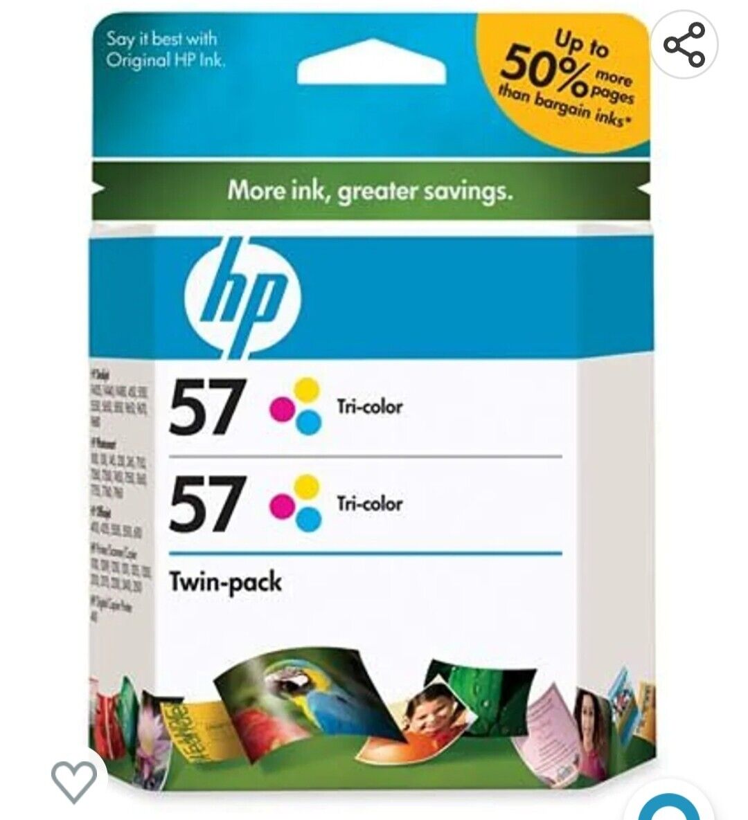 Lot of TWO Brand New HP 57 Tri-Colored Cartridges