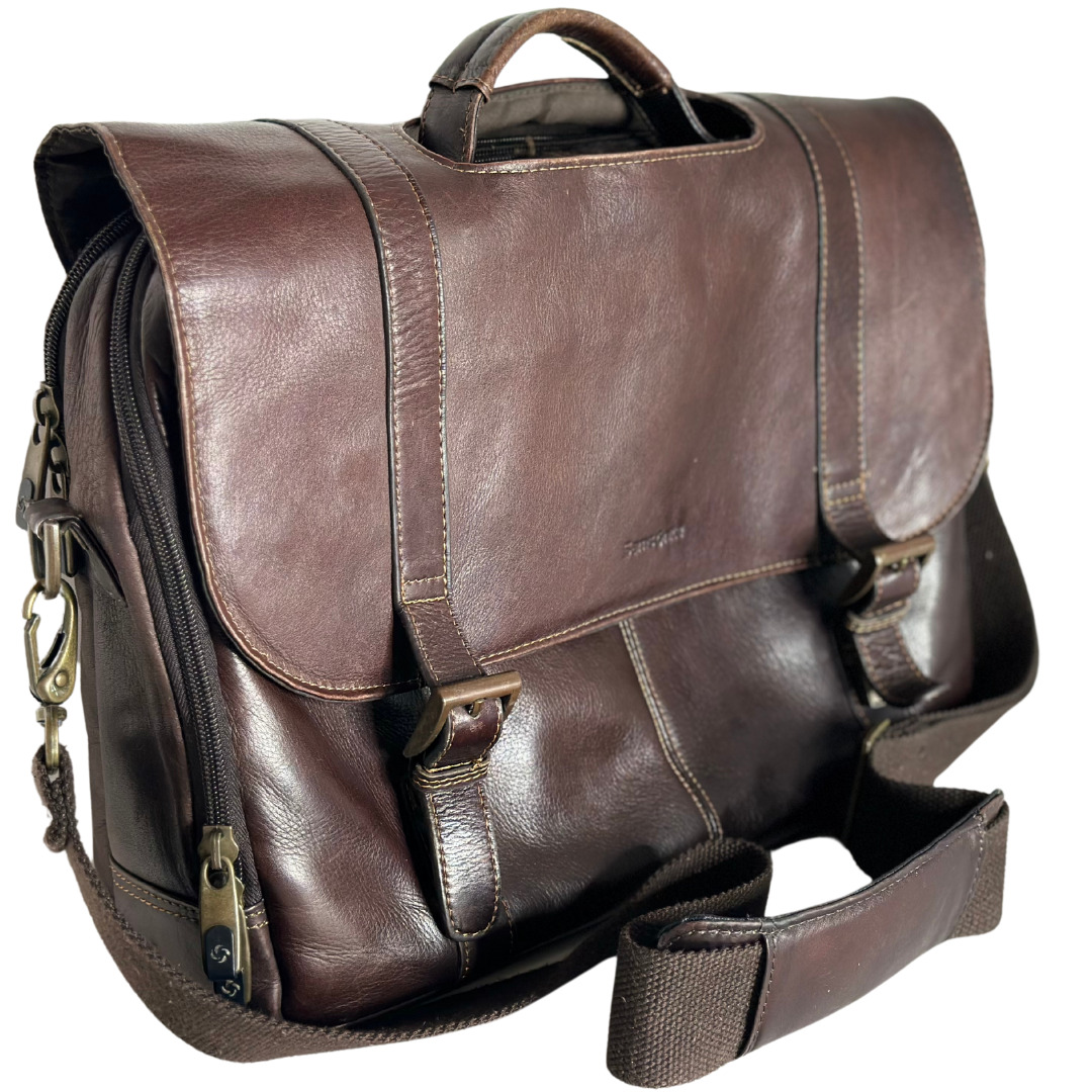 Samsonite Brown Leather Laptop Distressed Bag Briefcase Messenger Shoulder Bag