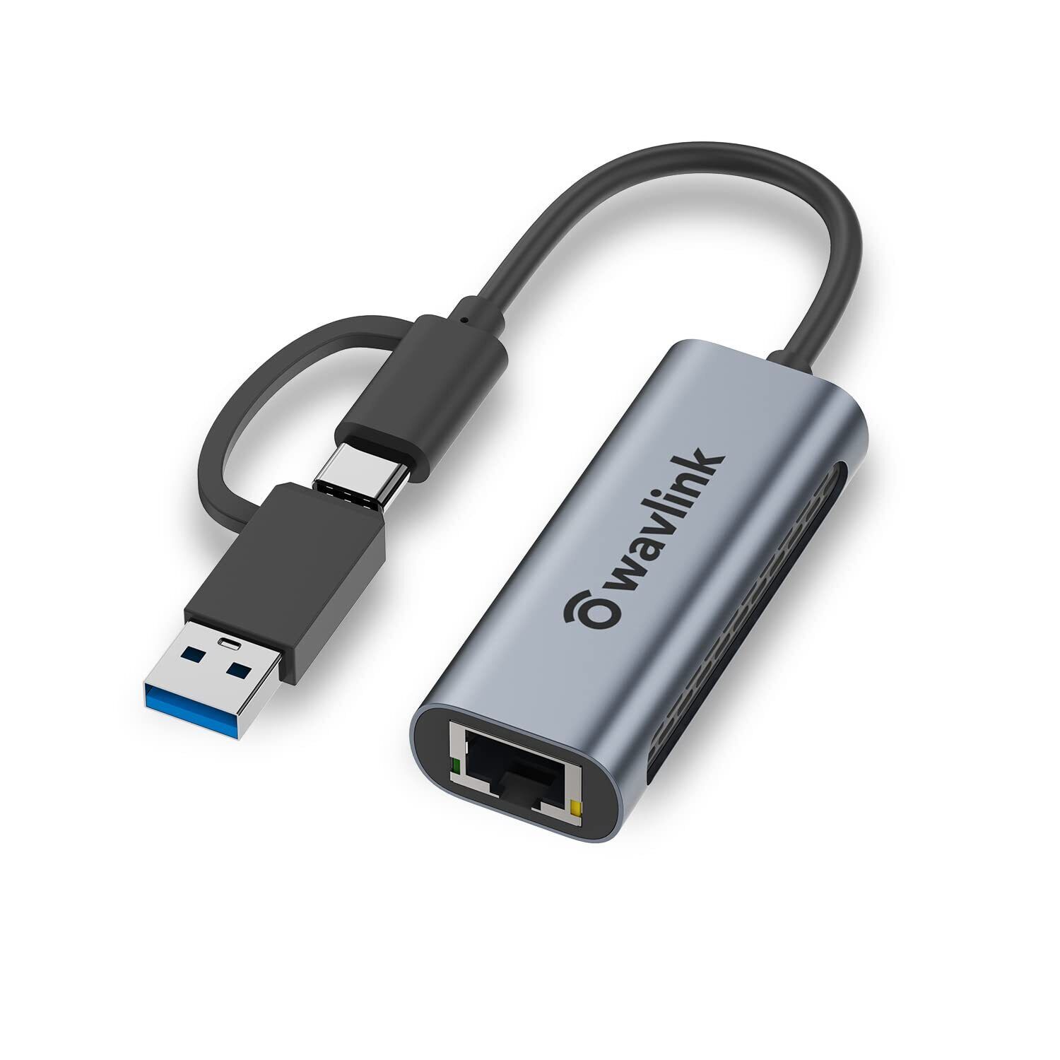 WAVLINK USB to 2.5G Ethernet Adapter, 2-in-1 USB C/USB 3.0 Ethernet Adapter fo