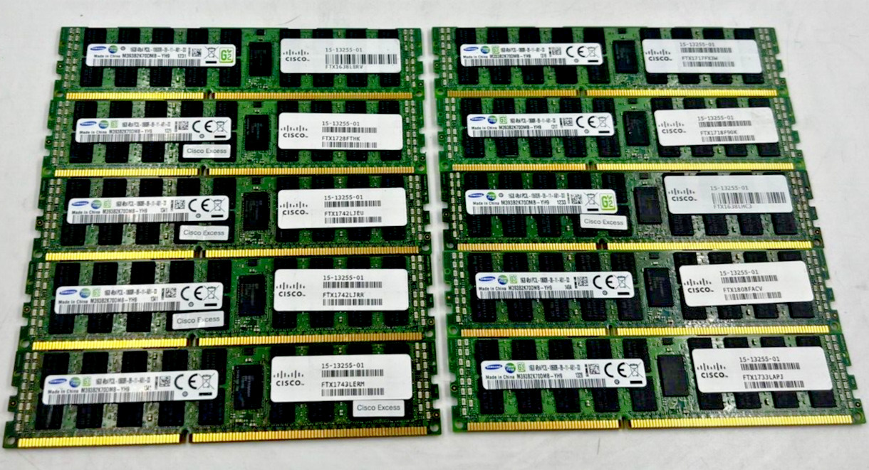 SERVER RAM -SAMSUNG *LOT OF 10* 16GB 4RX4 PC3L -10600R M393B2K70DMB-YH9 /TESTED