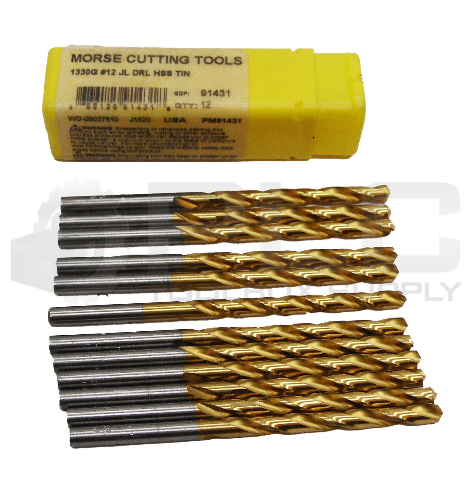 NEW PACK OF 12 MORSE CUTTING TOOLS 91431 #12 JOBBER LENGTH DRILL 1330G
