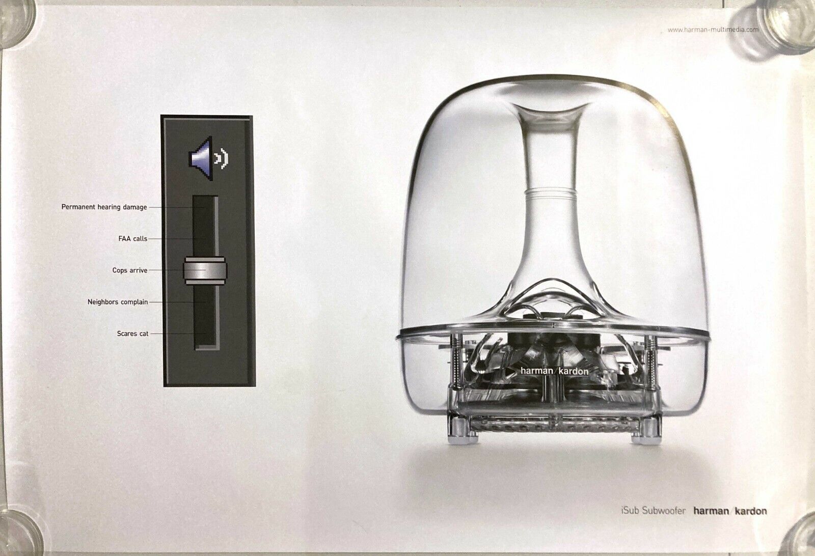 RARE Vintage Apple Computer iSUB Harman Kardon Hearing Damage Poster NM 1999-00