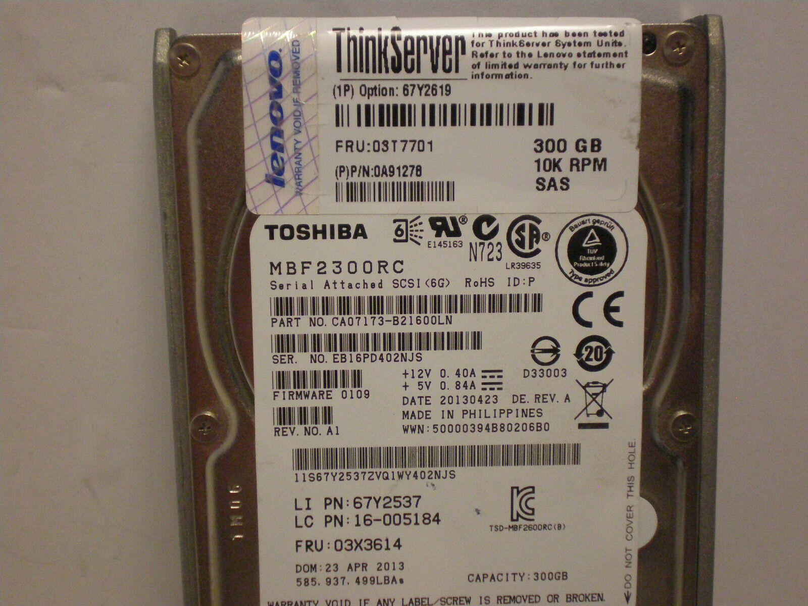 Toshiba Lenovo Thinkserver MBF2300RC  300GB 10K RPM 6Gb/s 2.5\