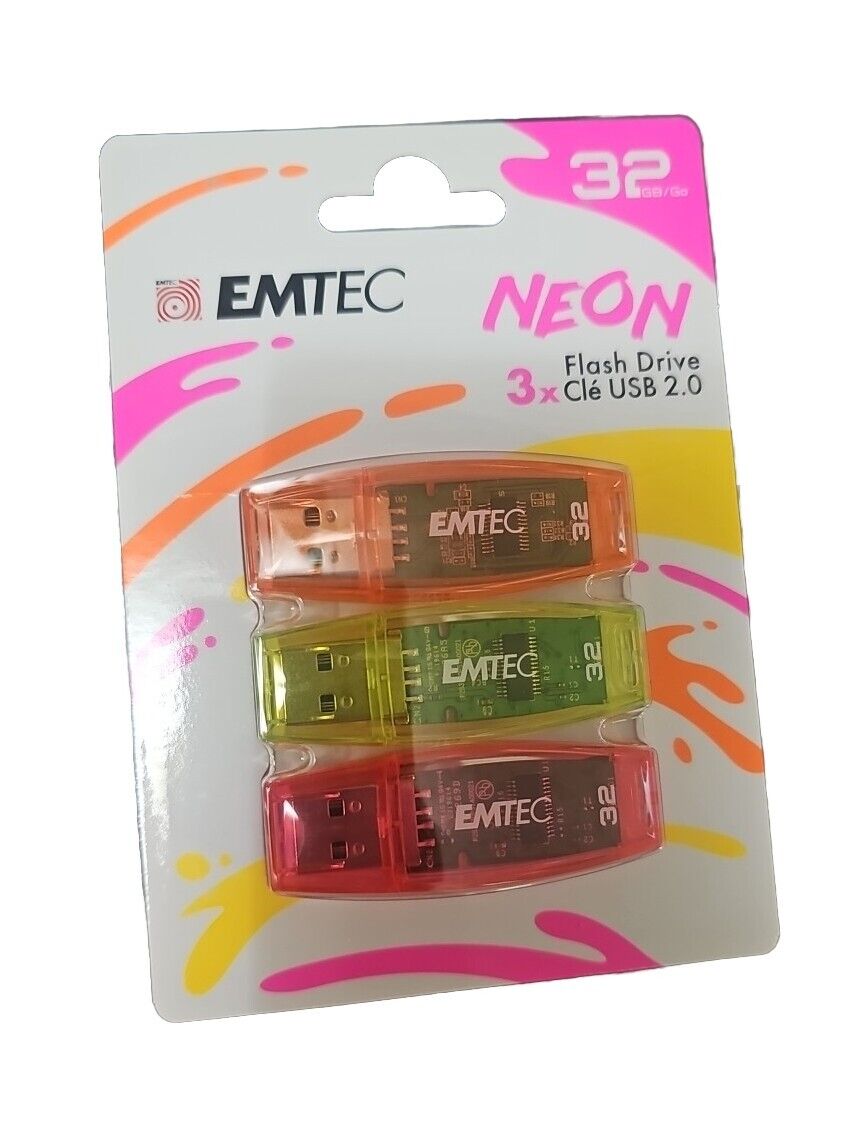 EMTEC Neon C410 USB 2.0 32GB Flash Drive 3-Pack