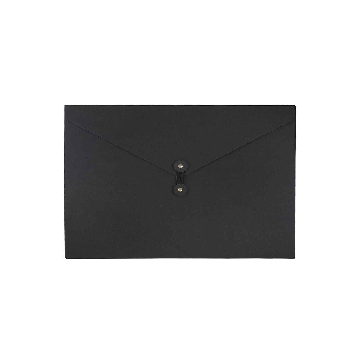 JAM Paper Kraft Button and String Tie Portfolio Large 9 1/4 x 14 x 3/8 Black