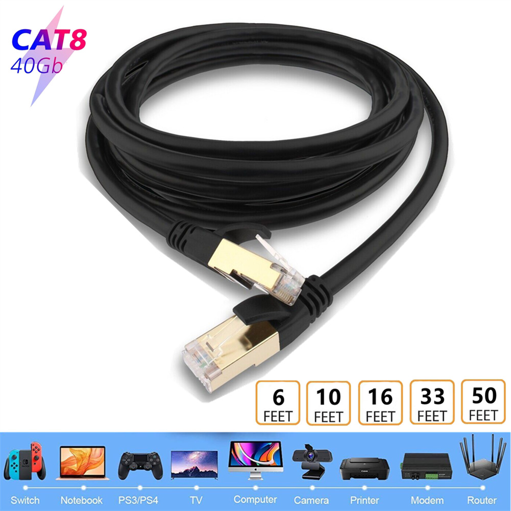 CAT 8 Ethernet RJ45 Cable High Speed 40Gbps LAN Patch Network Gold Plated 6-50ft