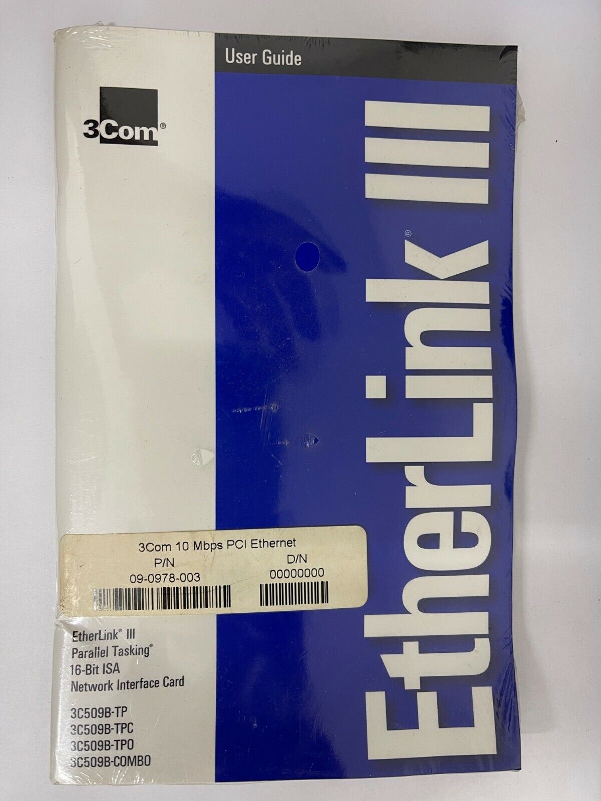 RARE VINTAGE NEW SEALED 3COM ETHERLINK III MANUAL AND DRIVER DISK 09-0978-003