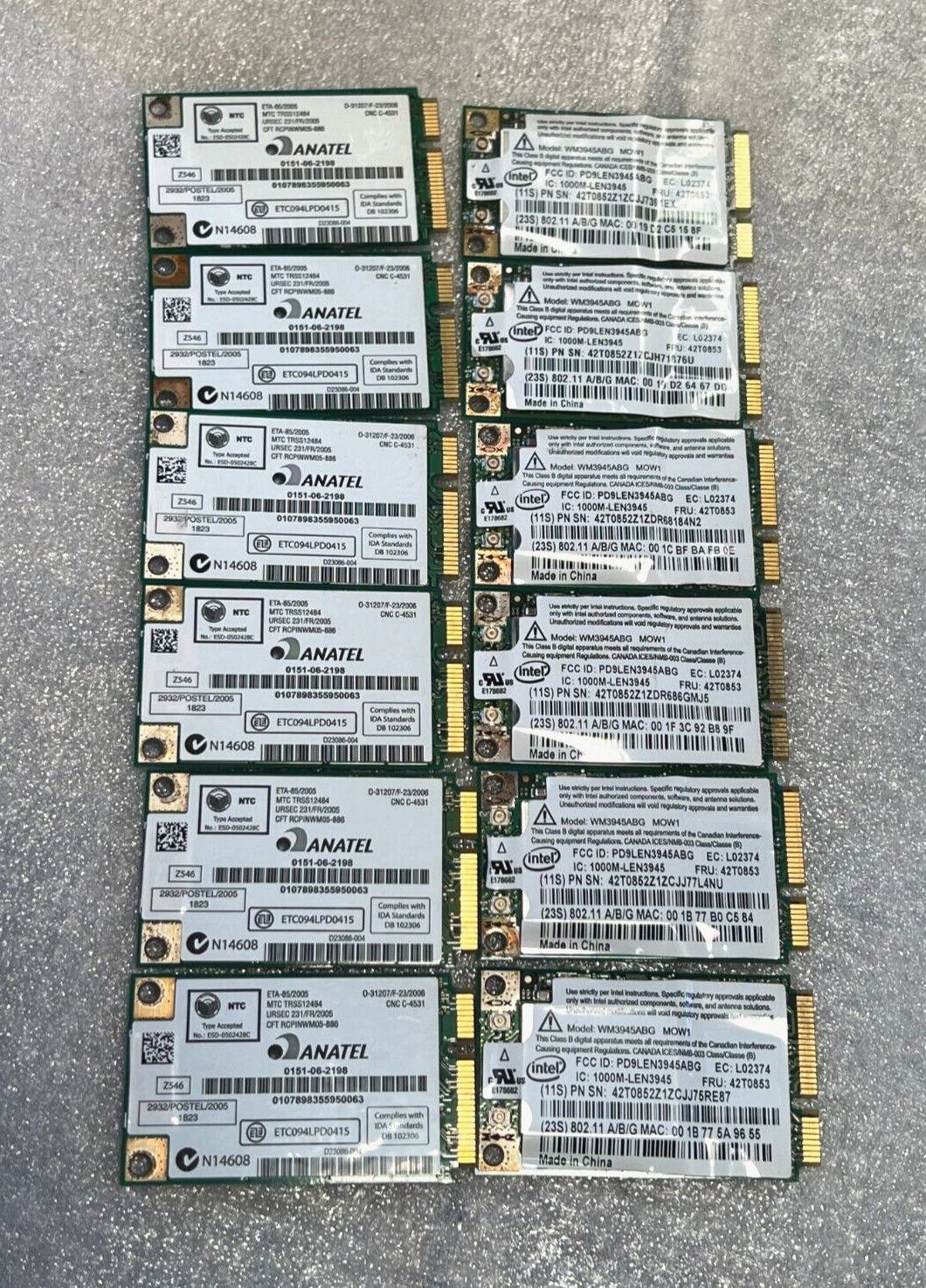 LOT of 12 LENOVO IBM FRU 42T0853 Intel PRO WM3945ABG 802.11a/b/g Mini-PCIE Card