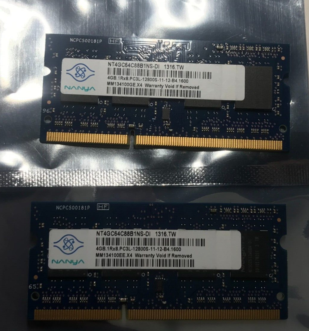 8GB, 2 x 4GB NANYA 1Rx8 PC3L-12800S Laptop SODIMM DDR3 1600MHz RAM Memory
