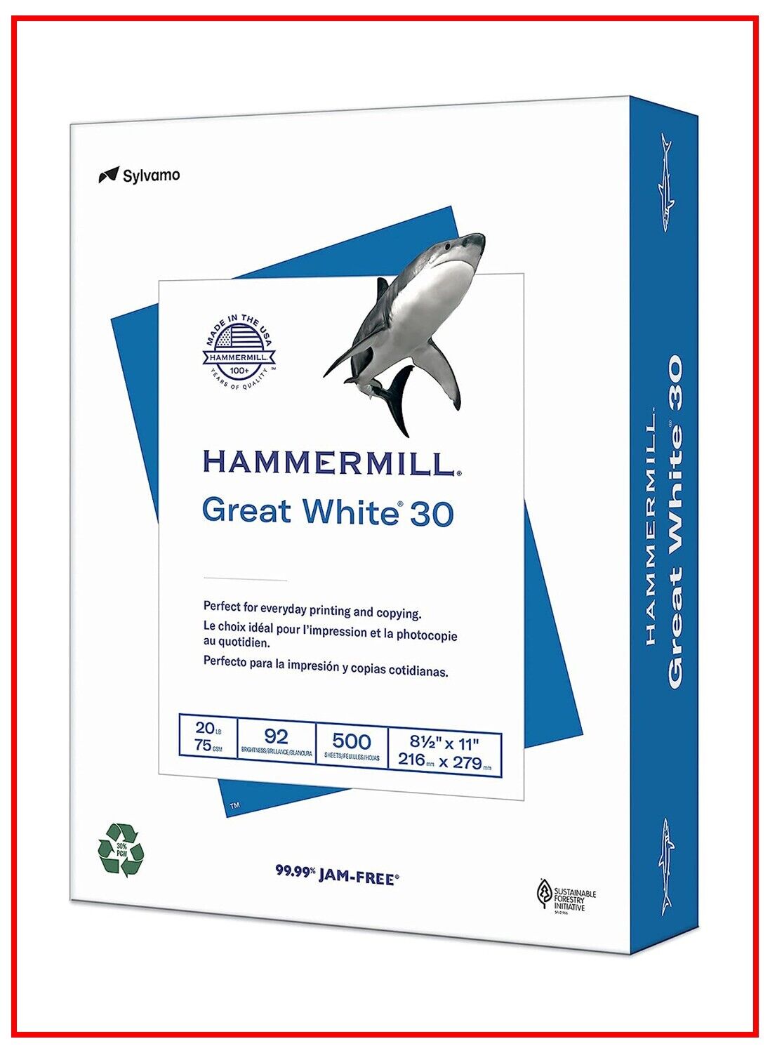 3 Reams (1500 Sheets) - Hammermill Printer Paper, Great White 30%, 8.5x11