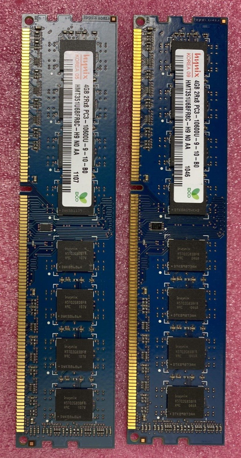 Lot 2x 4GB Hynix HMT351U6BFR8C-H9 2Rx8 PC3-10600U DDR3-1333 240-Pin Desktop RAM