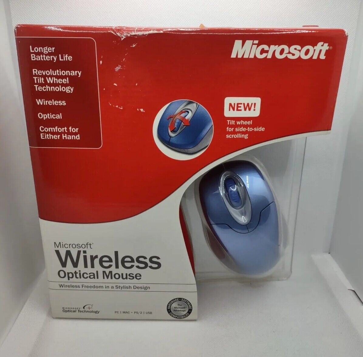 Microsoft Wireless Optical Mouse 2.0 Model 1008 Silver & Blue W/ Receiver 1