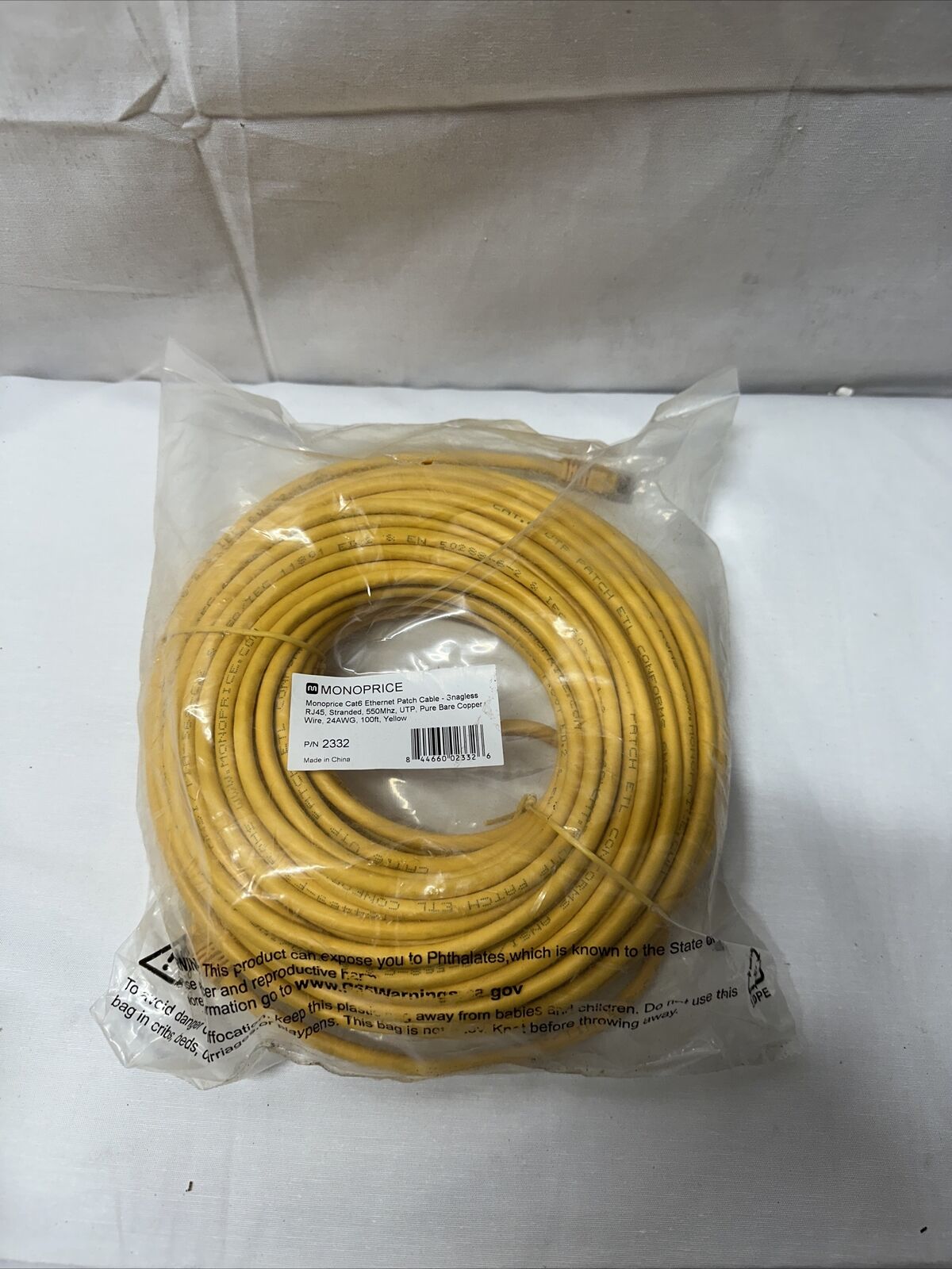 MONOPRICE 2332 Patch Cord,Cat 6,Booted,Yellow,100 ft.