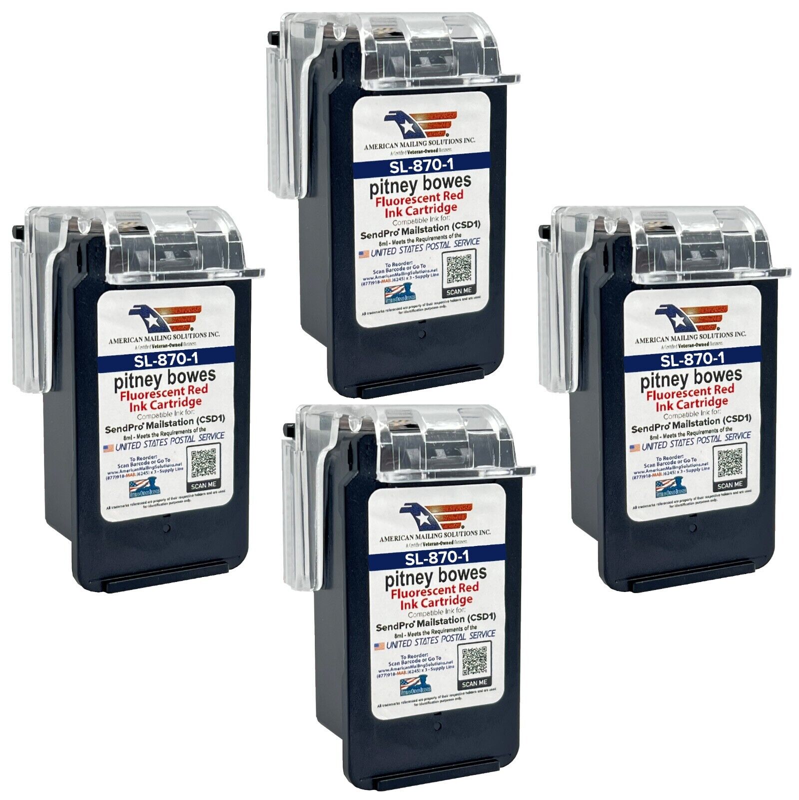 4-Pack | Pitney Bowes SL-870-1 Red Ink Cartridge for the SendPro Mailstation