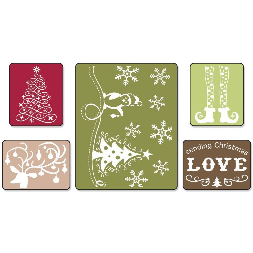 Sizzix Sending Christmas Love Set Embossing Folders 5 Pc Penquin Tree Folder