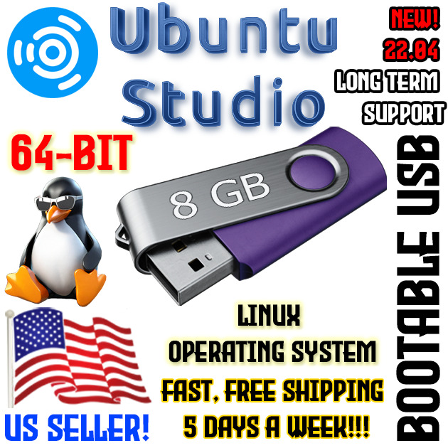 Ubuntu Studio 24.04 LT Support Linux Multimedia Suite DVD USB Live Boot OS NEW