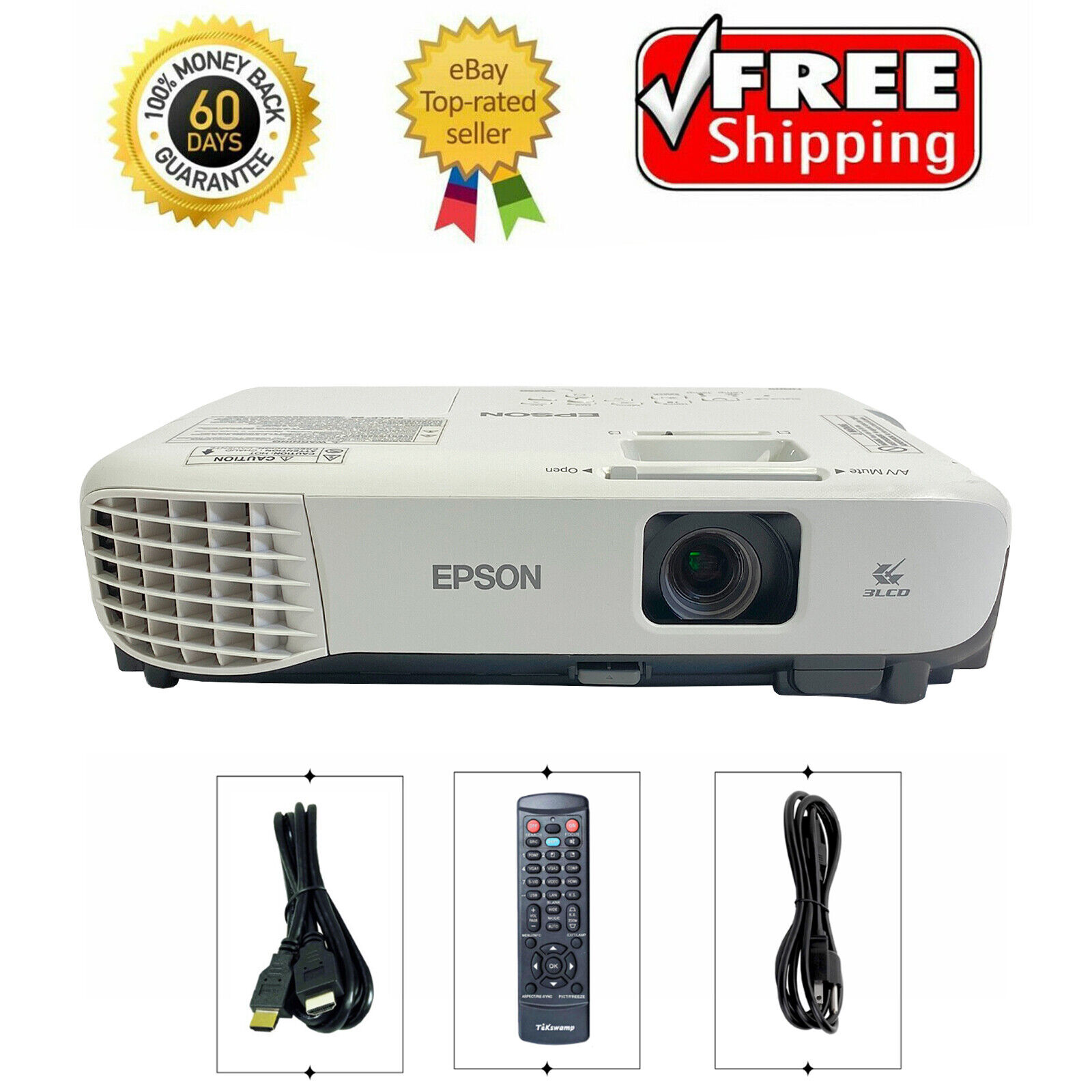 Epson VS250 3LCD Portable Projector 3200 Lumens HDMI HD 1080P w/Accessories