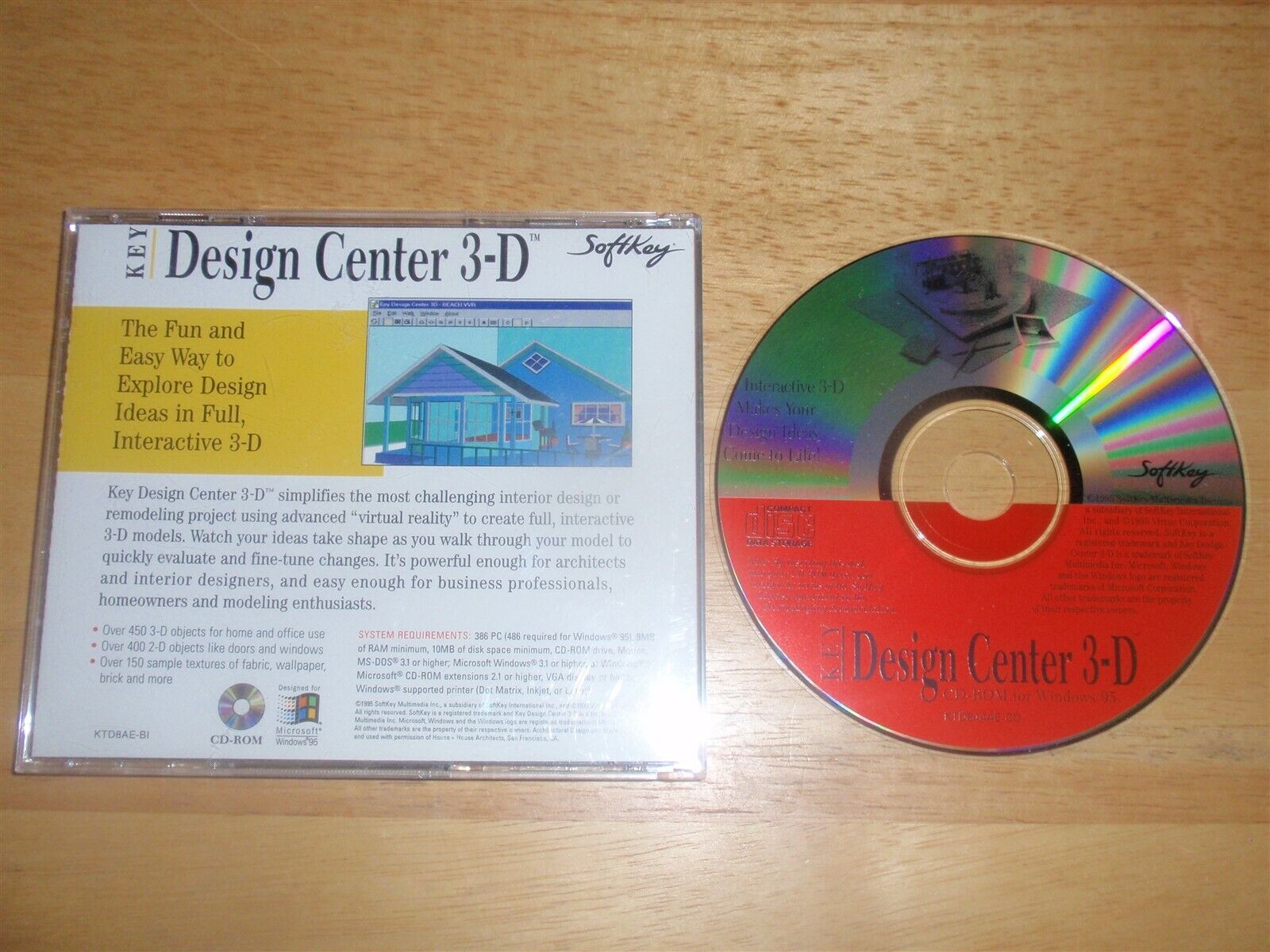 Key Design Center 3-D PC CD-ROM Softkey 1995 Software for Windows 95/3.1