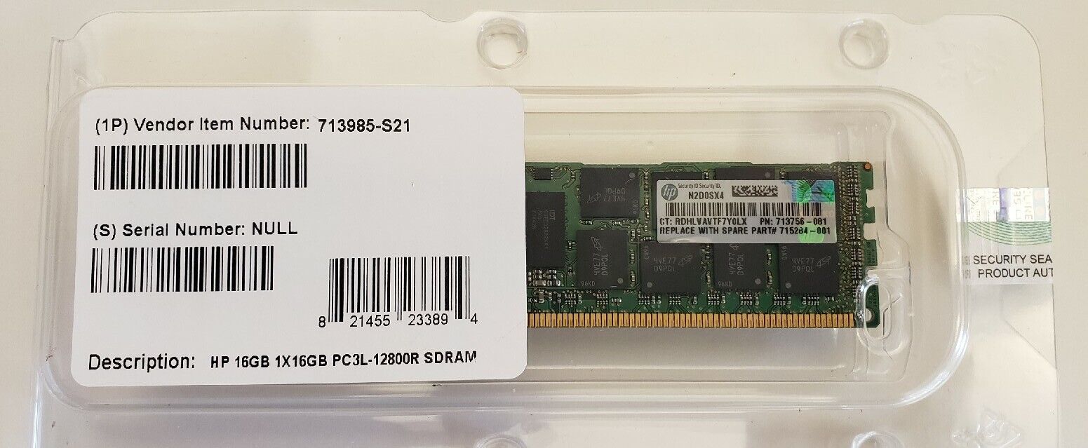HP 16GB 2Rx4 PC3L-12800R 713985-B21 713985-S21 713756-081 Memory Server RAM