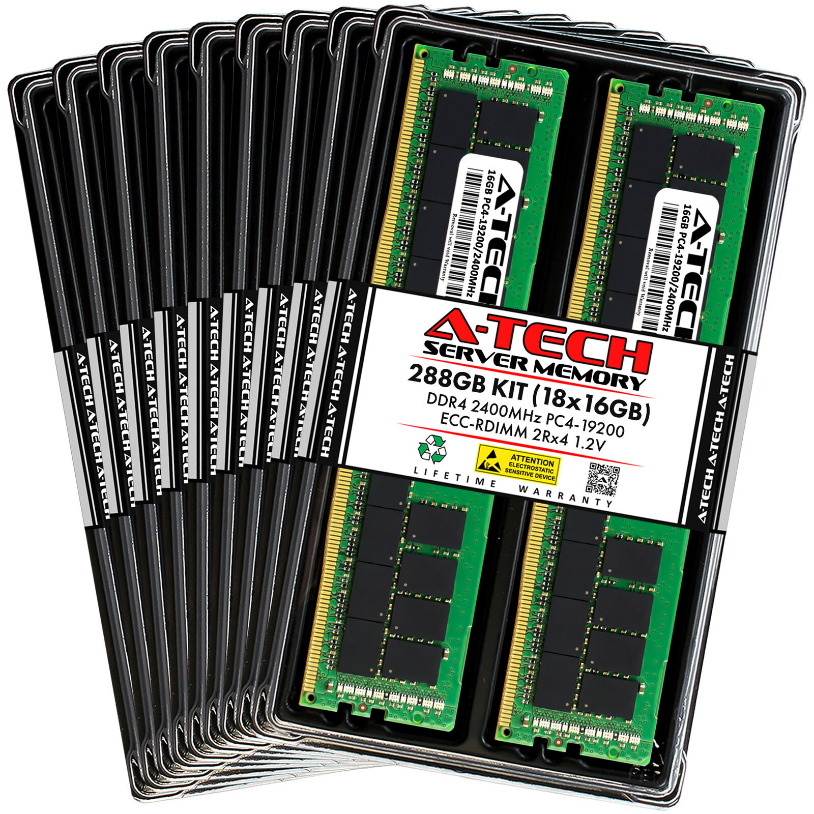 A-Tech 288GB 18x 16GB 2Rx4 PC4-19200R DDR4 2400 ECC REG RDIMM Server Memory RAM