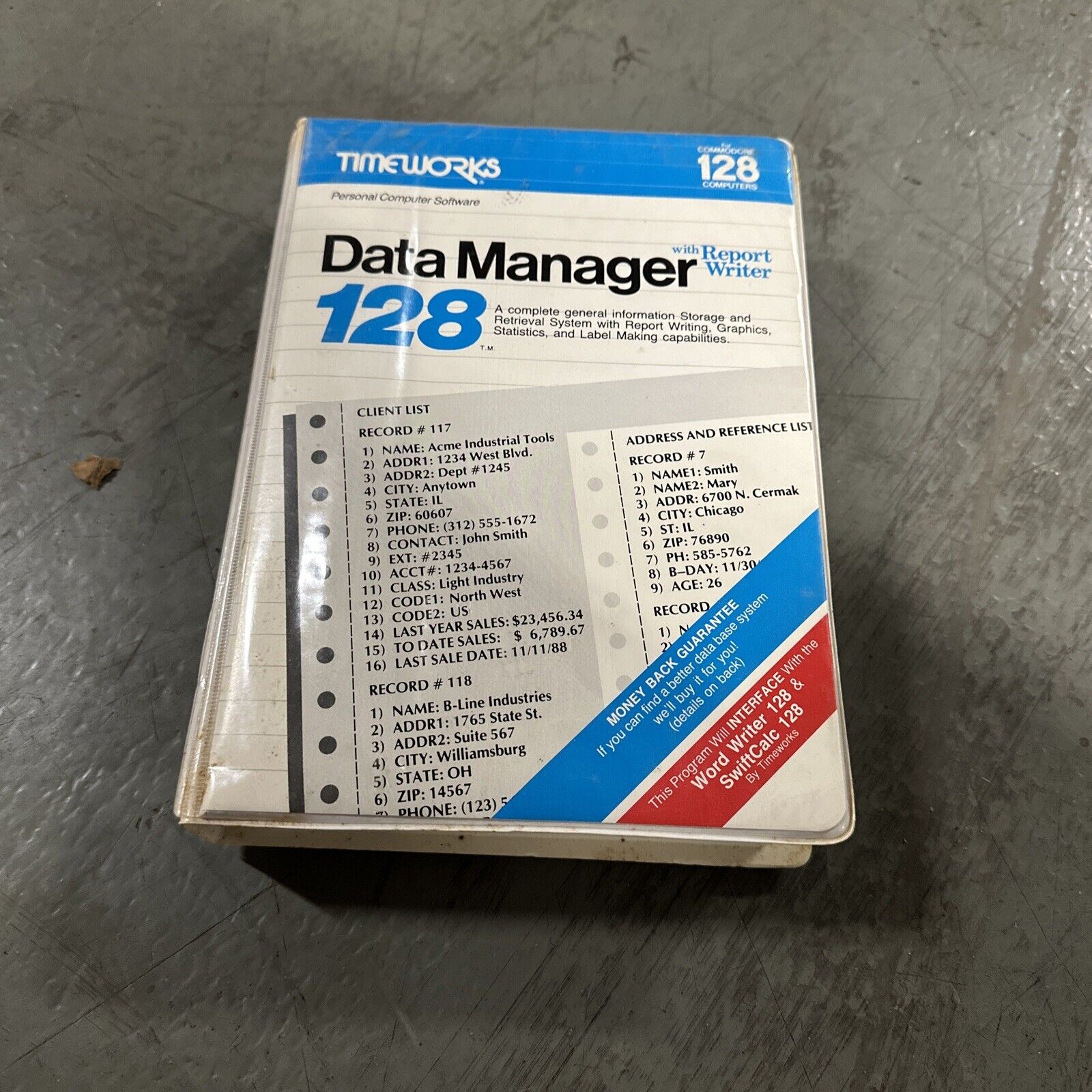 TimeWorks Data Manager 128 w/Report Writer For Commodore 128 Computers 