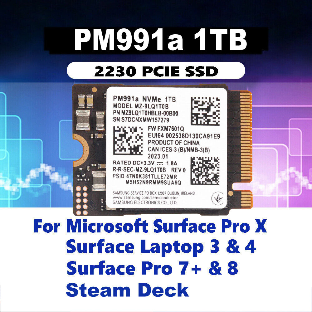 Upgrade Microsoft Surface Laptop 3 4 Pro X Pro 7+ 8 TO 1TB 2230 NVMe PM991a SSD