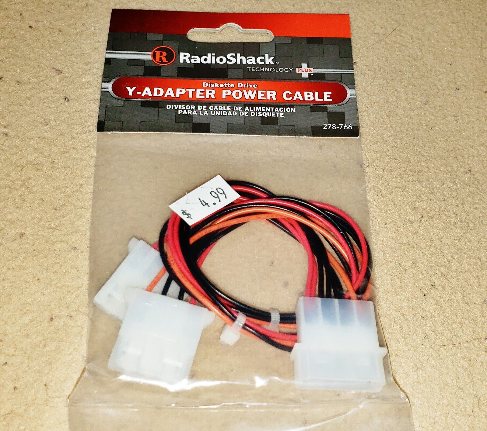 New NOS Radio Shack Diskette Drive Y-Adapter Power Cable in Package