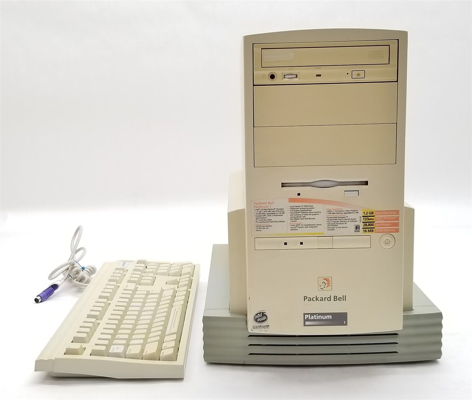Vintage Packard Bell A950-TWR Platinum I Pentium 133MHz 16MB NO/HD PC Keyboard