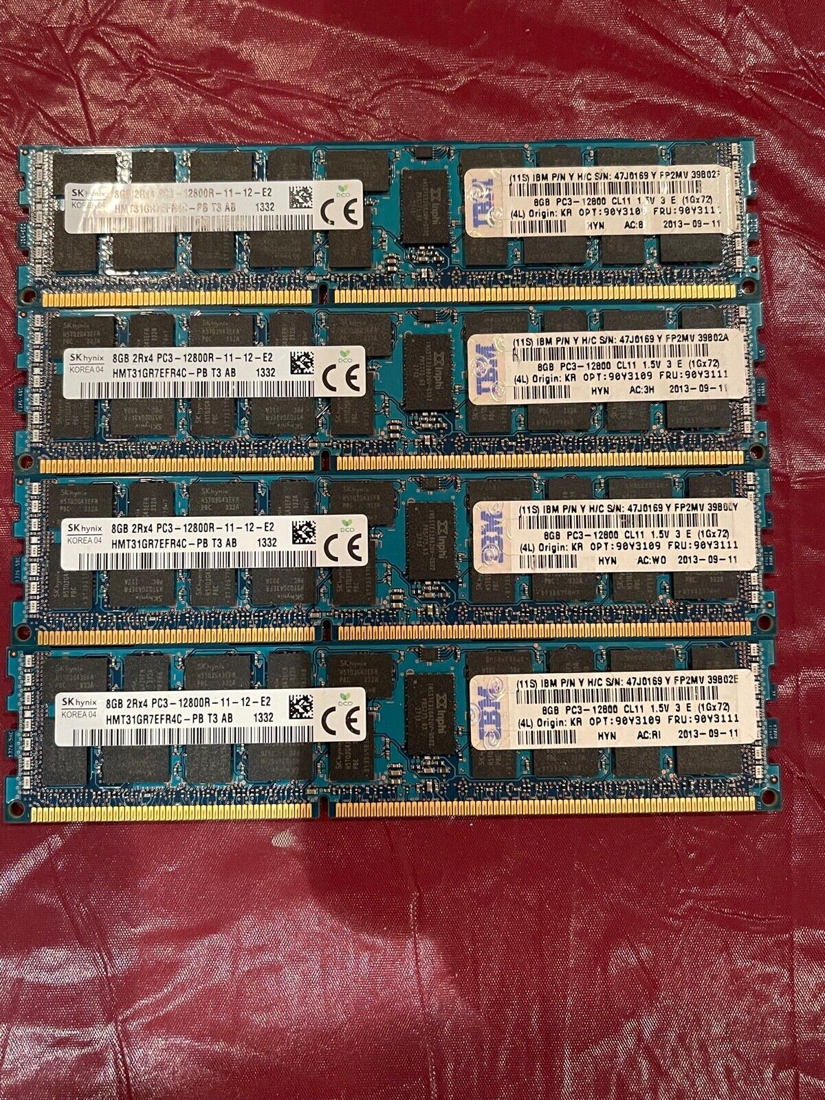 8GB 2RX4 IBM 47J0169 90Y3109 Samsung HMT31GR7EFR4C-PB DDR3-1600 PC3-12800R 