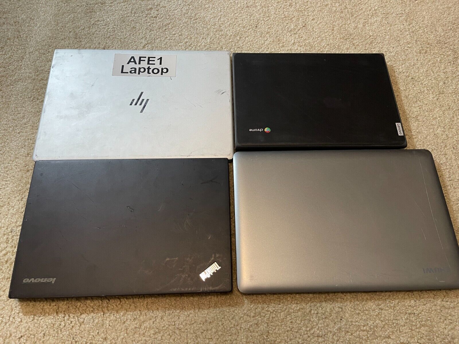 Lot of 4 laptops - 1x HP, 1x Misc, 2x Lenovo, Untested As Is