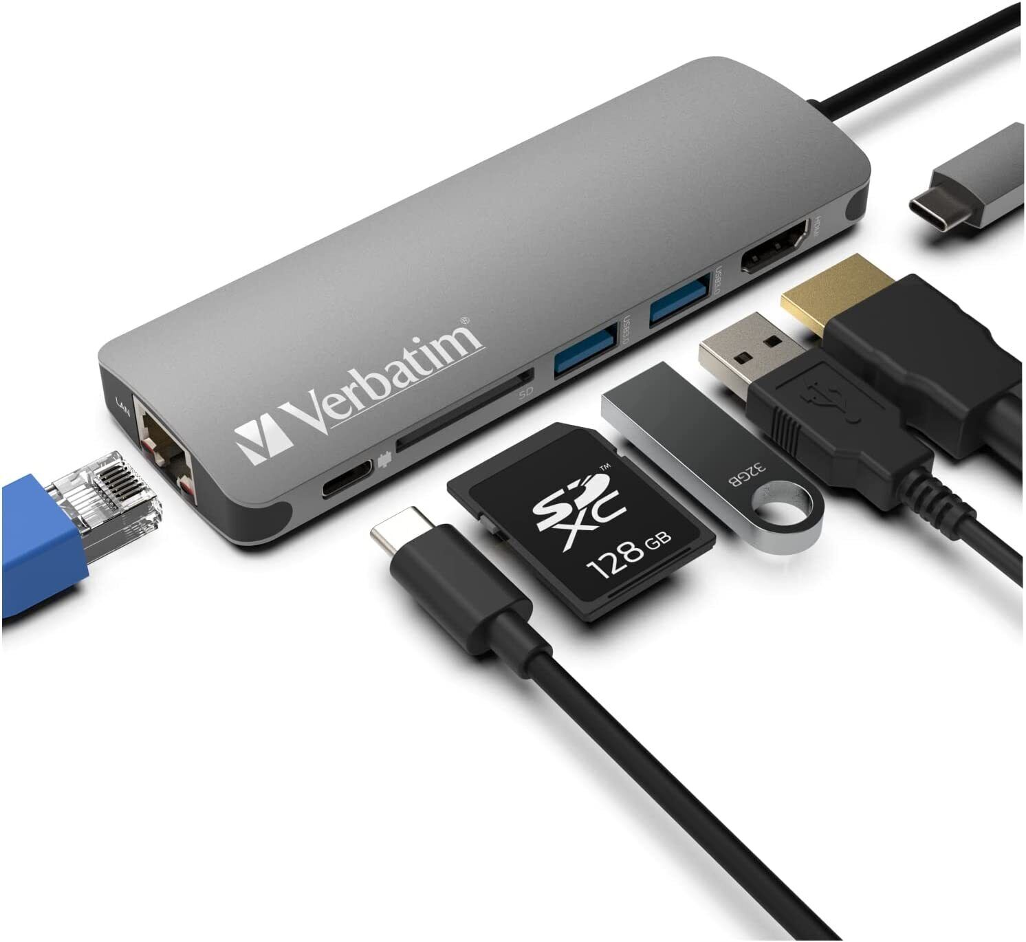 Verbatim 6-in-1 USB C Hub Adapter with 4K HDMI & Dongle, USB 3.0 Ports, SD Card