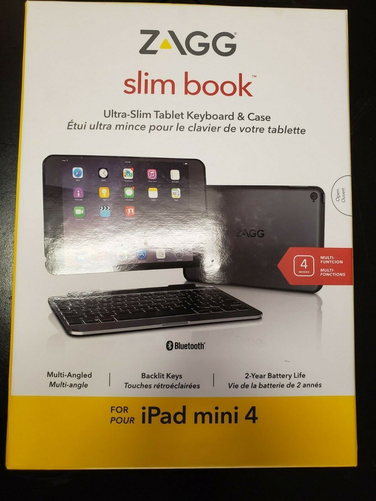 Zagg Ultrathin Slim Book Hinged Keyboard Case for iPad Mini 4 Black