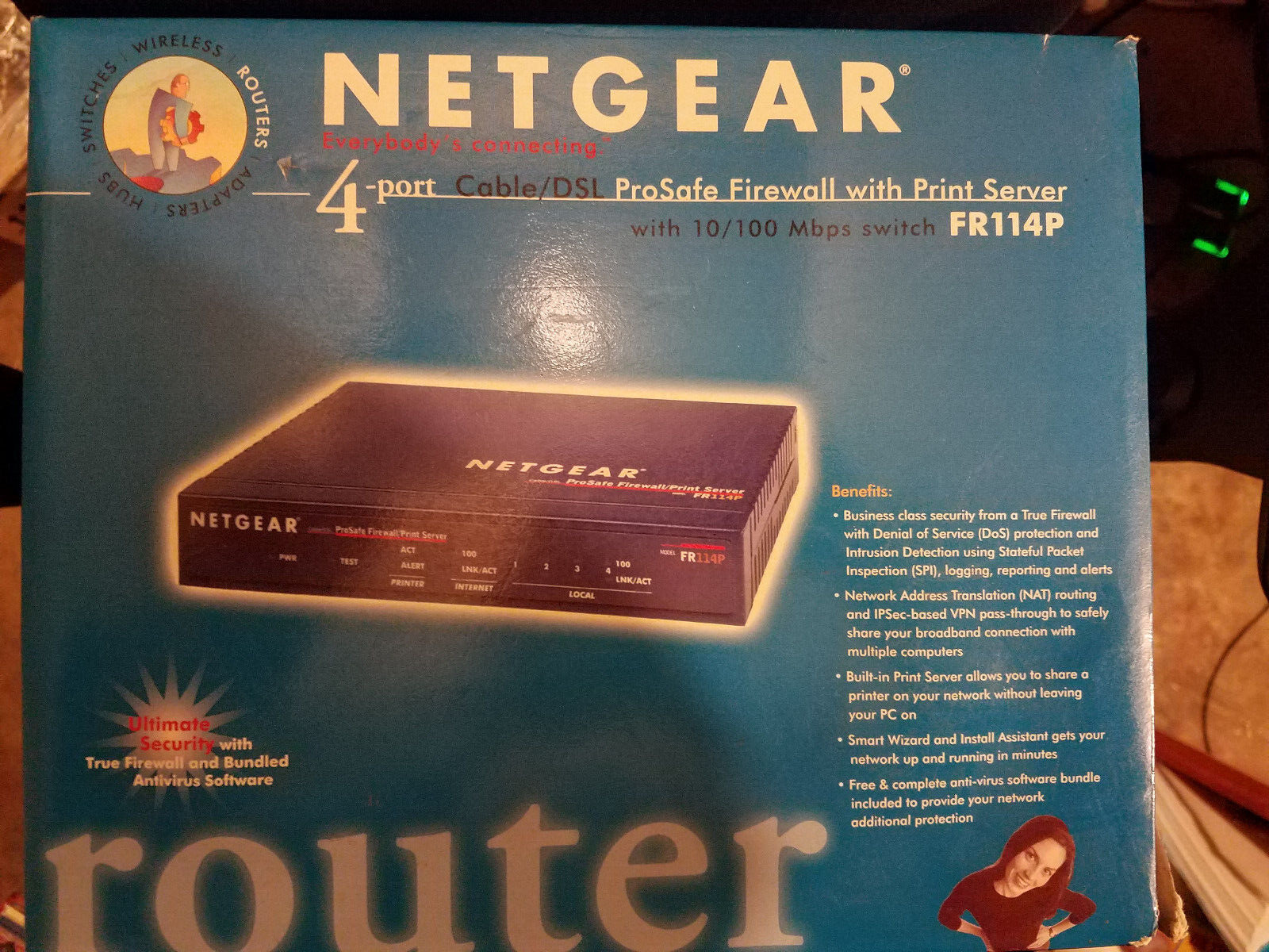Netgear FR114P 4-Port Cable/DSL ProSafe Firewall with Print Server FR114PNA