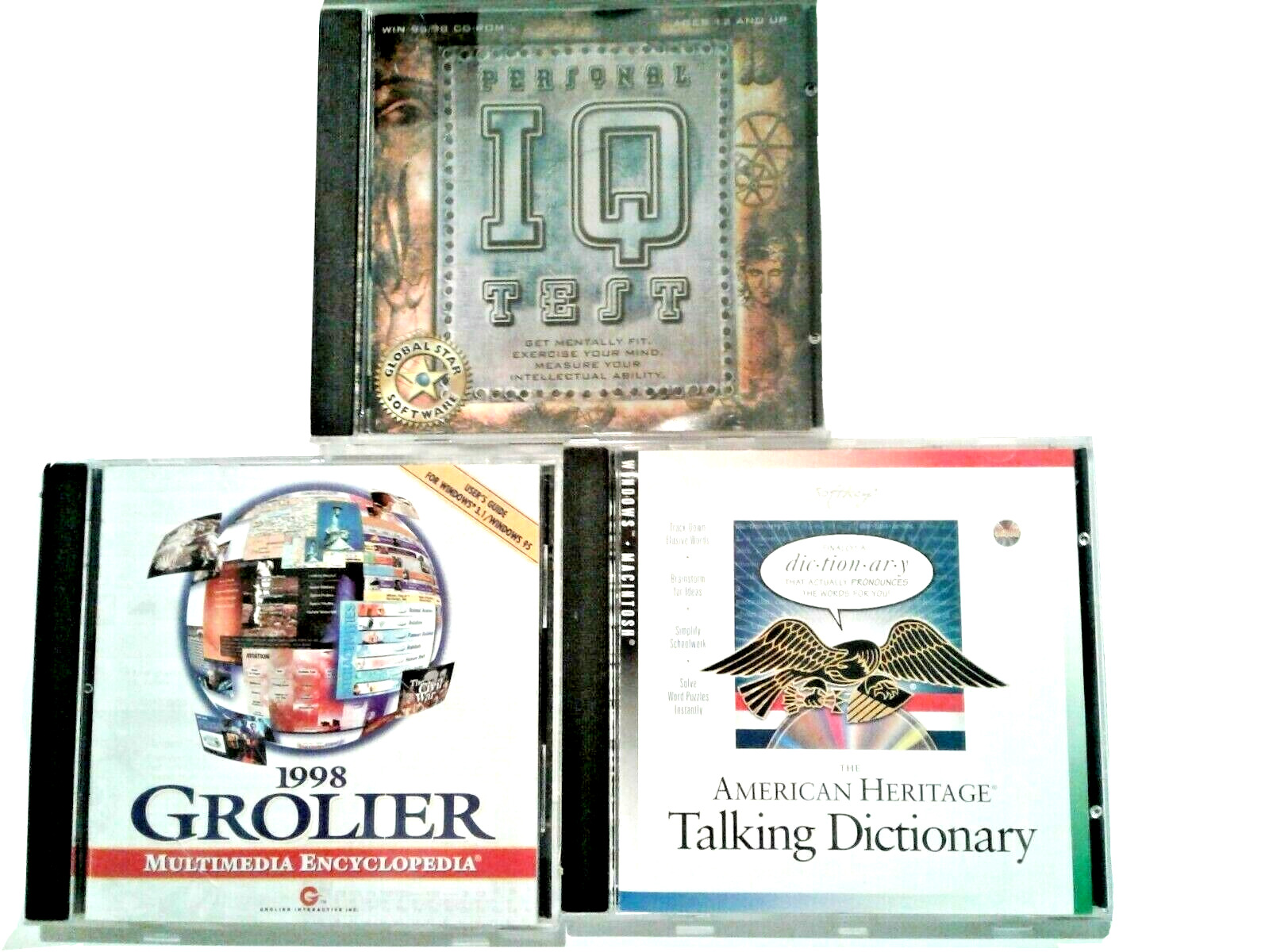Vintage Software Lot: Personal IQ Test, Talking Dictionary, 1998 Encyclopedia