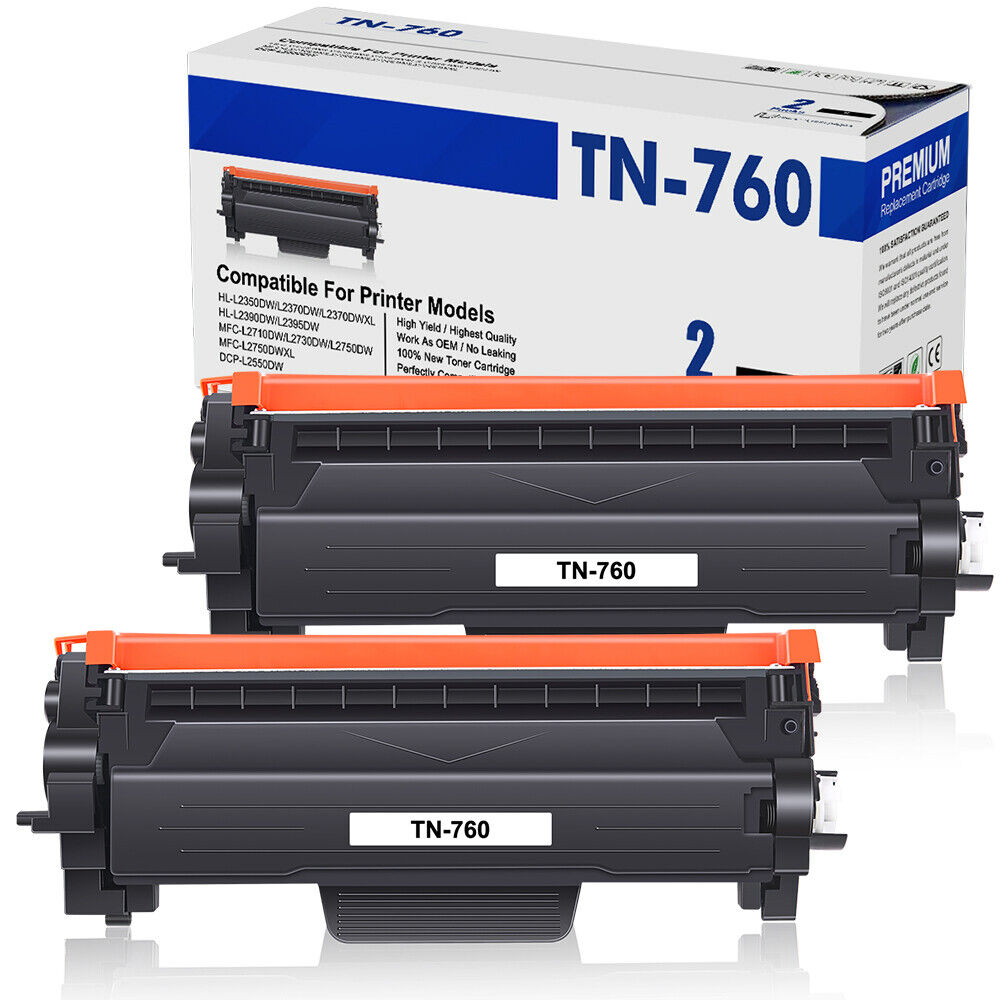 For Brother TN760 Black High Yield Toner Cartridge L2350DW, 2 Pack    