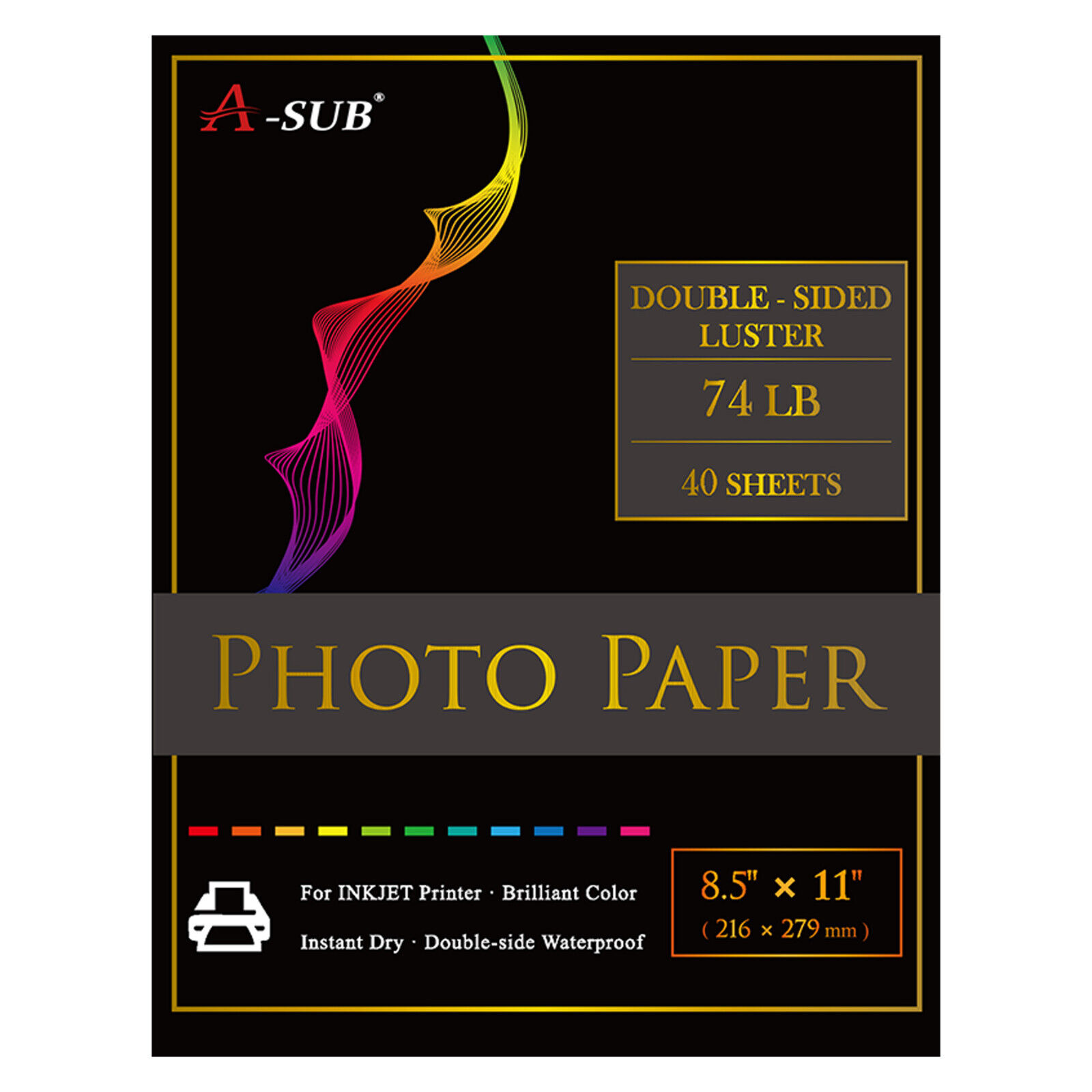 A-SUB Double Sided Photo Paper 8.5x11 Luster 74lb 280g Inkjet Printer Semi-gloss
