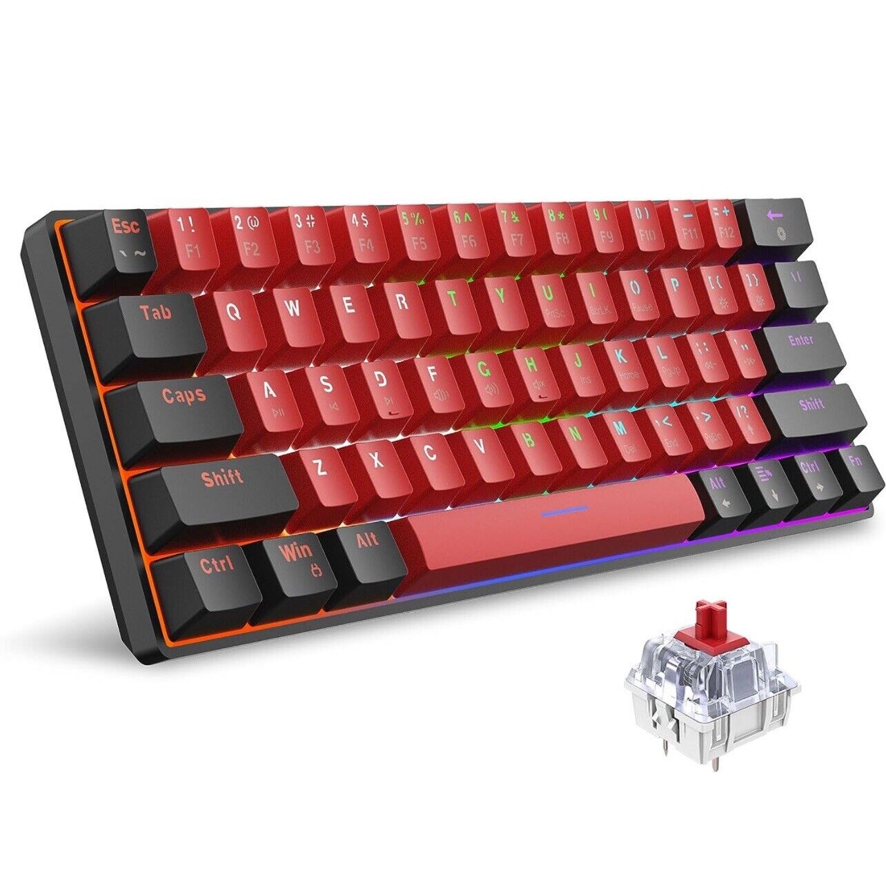 60% Wired Mechanical Keyboard, Mini Gaming Keyboard with 61 Red Switches Keys