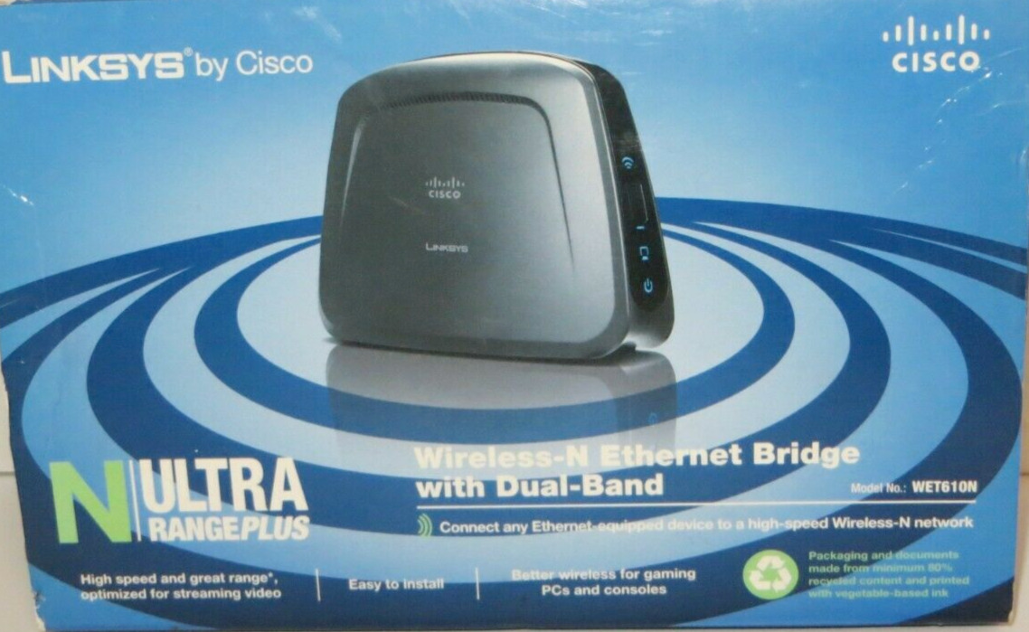 Linksys by Cisco Wireless-N Gaming and Video Adapter WET610N Brand New Open Box