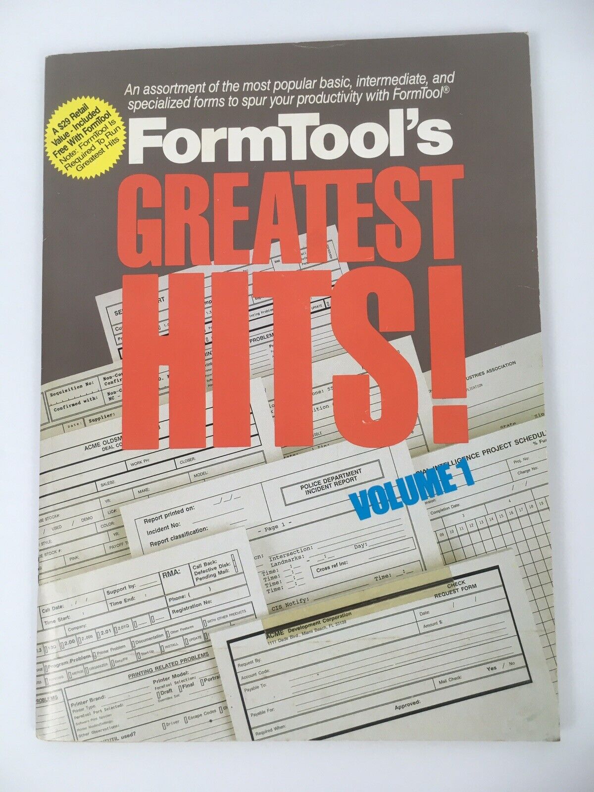 FormTool’s Greatest Hits Volume 1 Manual Booklet Miami Bch, FL ‘87–No Diskette