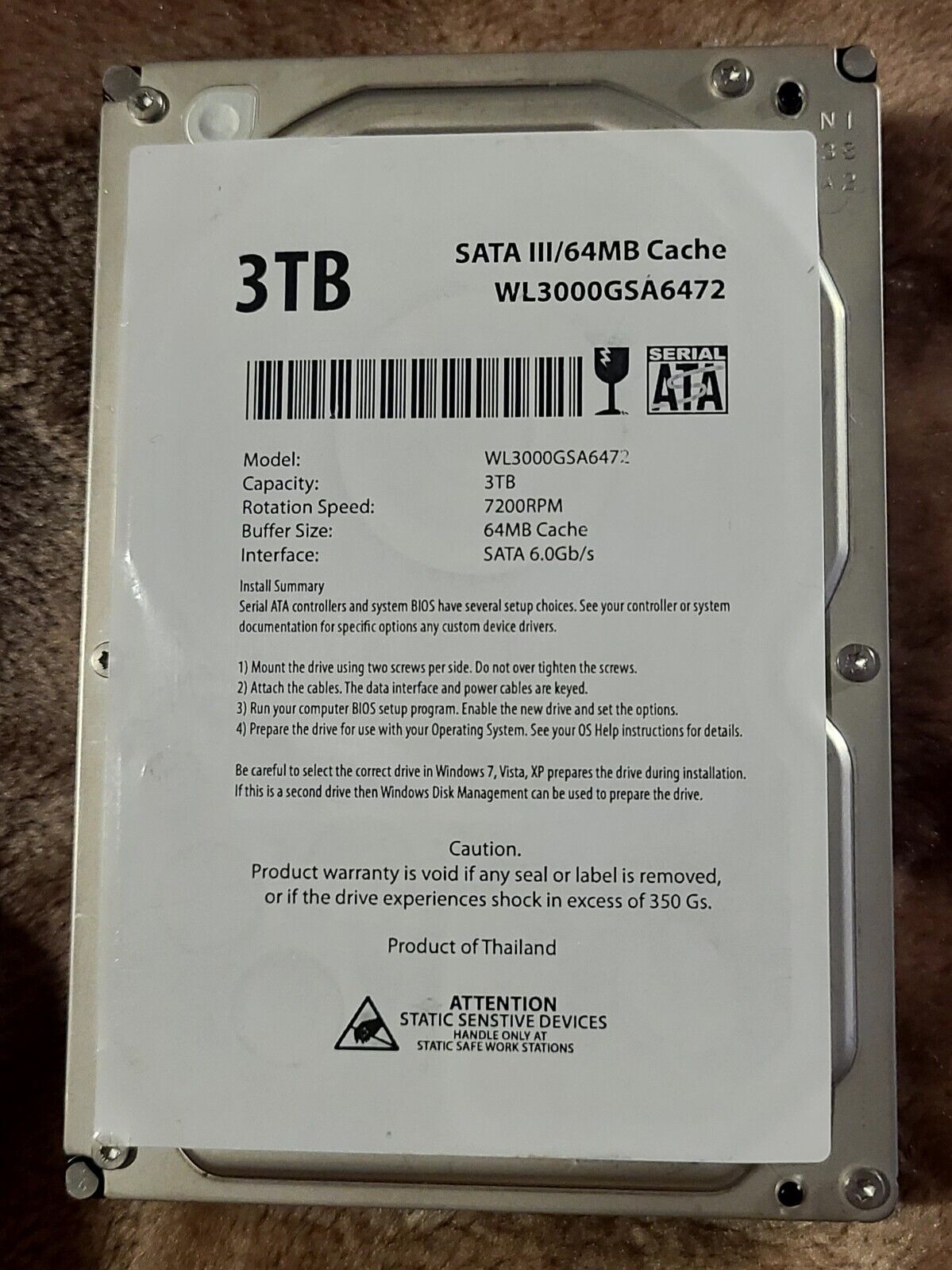 Sata WL 3TB 7200RPM SATA SATA III 3.5