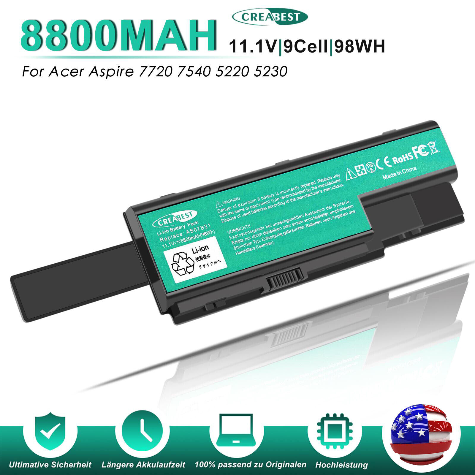 98Wh AS07B31 AS07B32 AS07B41 AS07B51 Battery for Acer Aspire 7220 7230 5220 6530