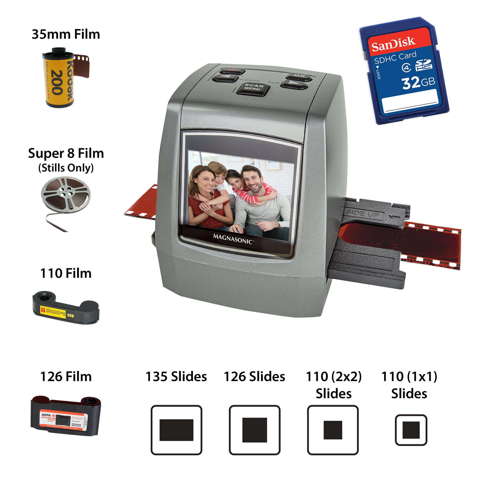 Magnasonic All-In-One High Resolution 24MP Film Scanner with bonus 32GB SD card