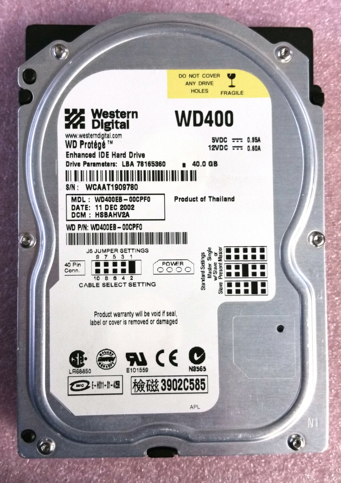 Western Digital Protege WD400EB 40GB Enhanced IDE ATA-100 Hard Drive
