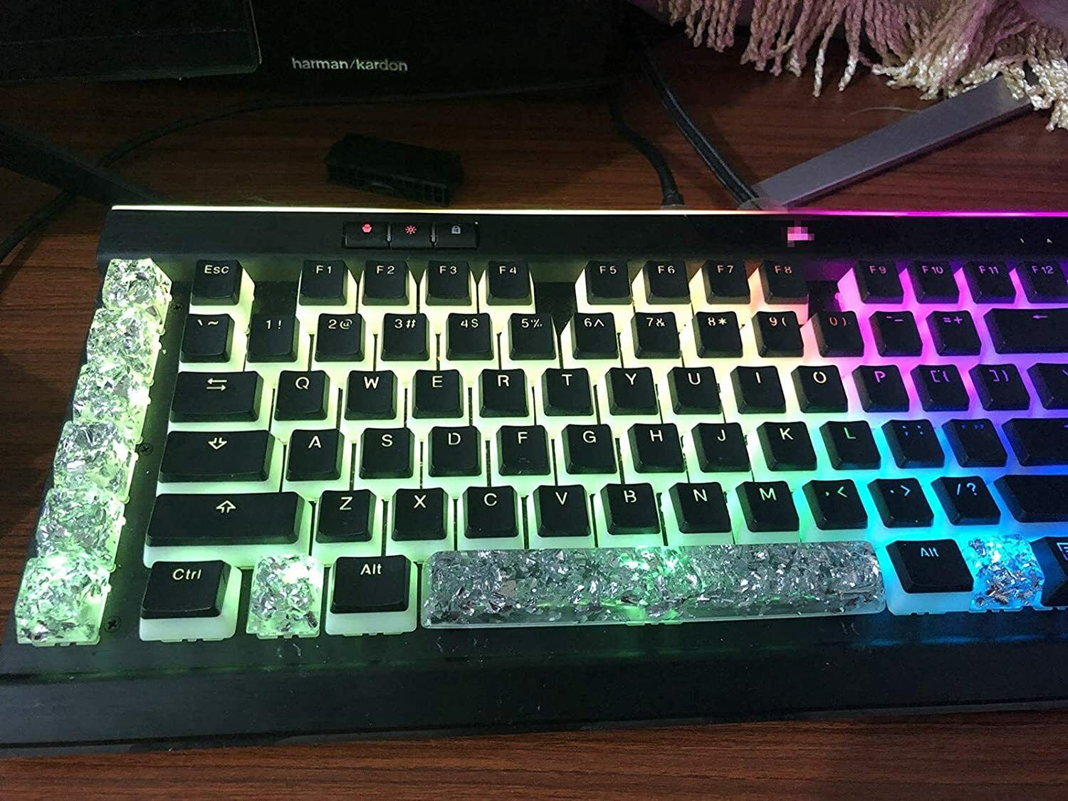 Handmade Silver Foils Resin Backlit Keycap for MX Mechanical Gaming Keyboard