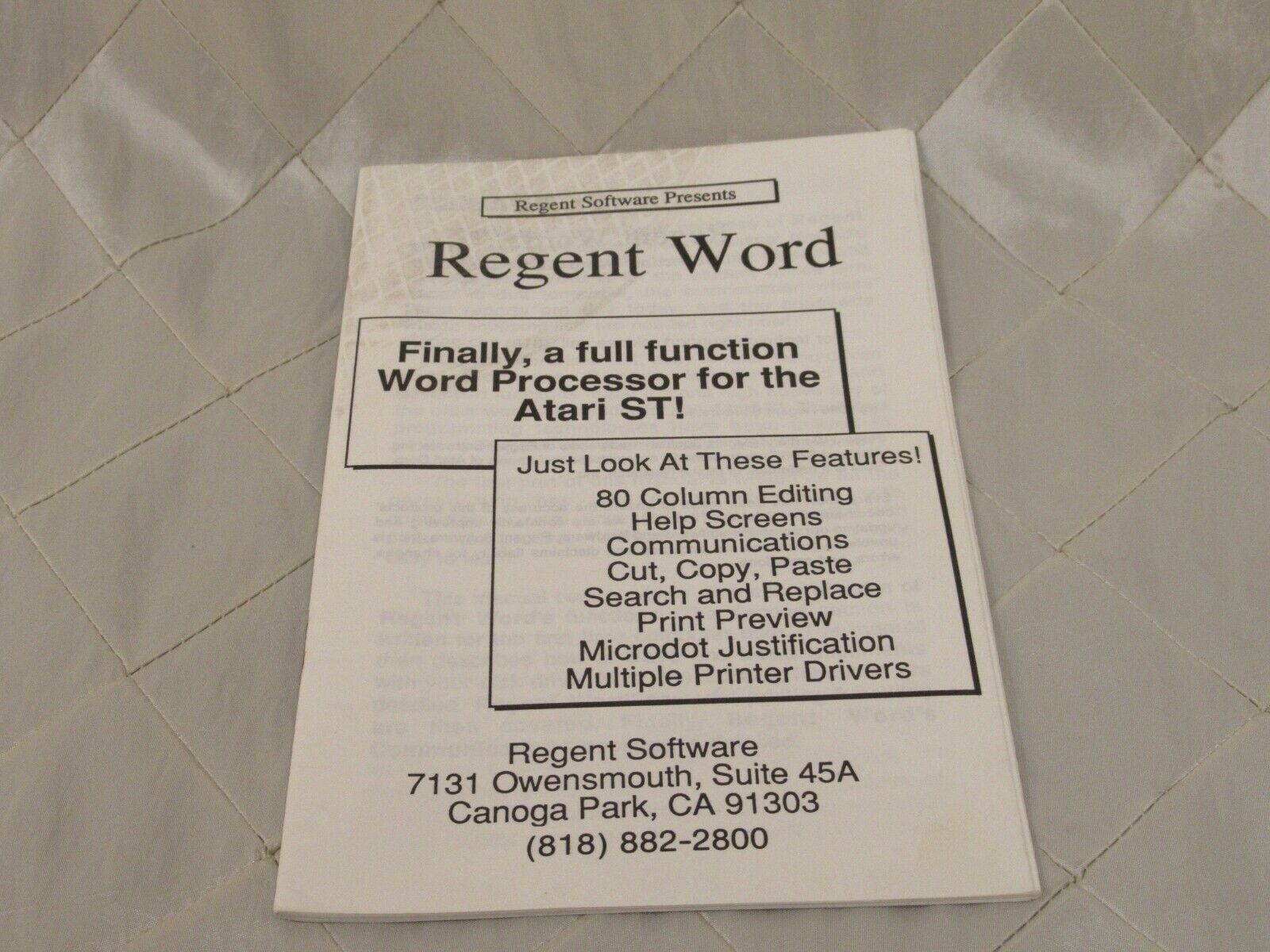 Regent Word for Atari ST 1986 Info Booklet Word Processor User Guide