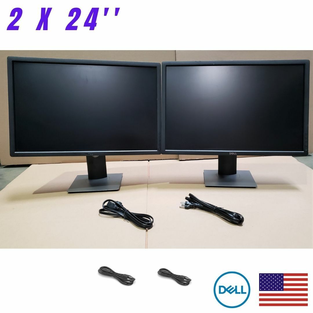 Dual Matching 2 x Dell P2412Mb 24'' 1080P Ultrawide LED Monitors + Stands & VGA